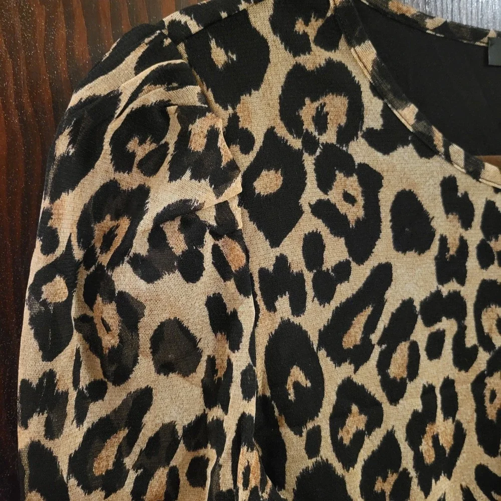 INC International Concepts Leopard Print Mesh Sleeves 3/4 Sleeve‎ Top Women M - Picture 2 of 10